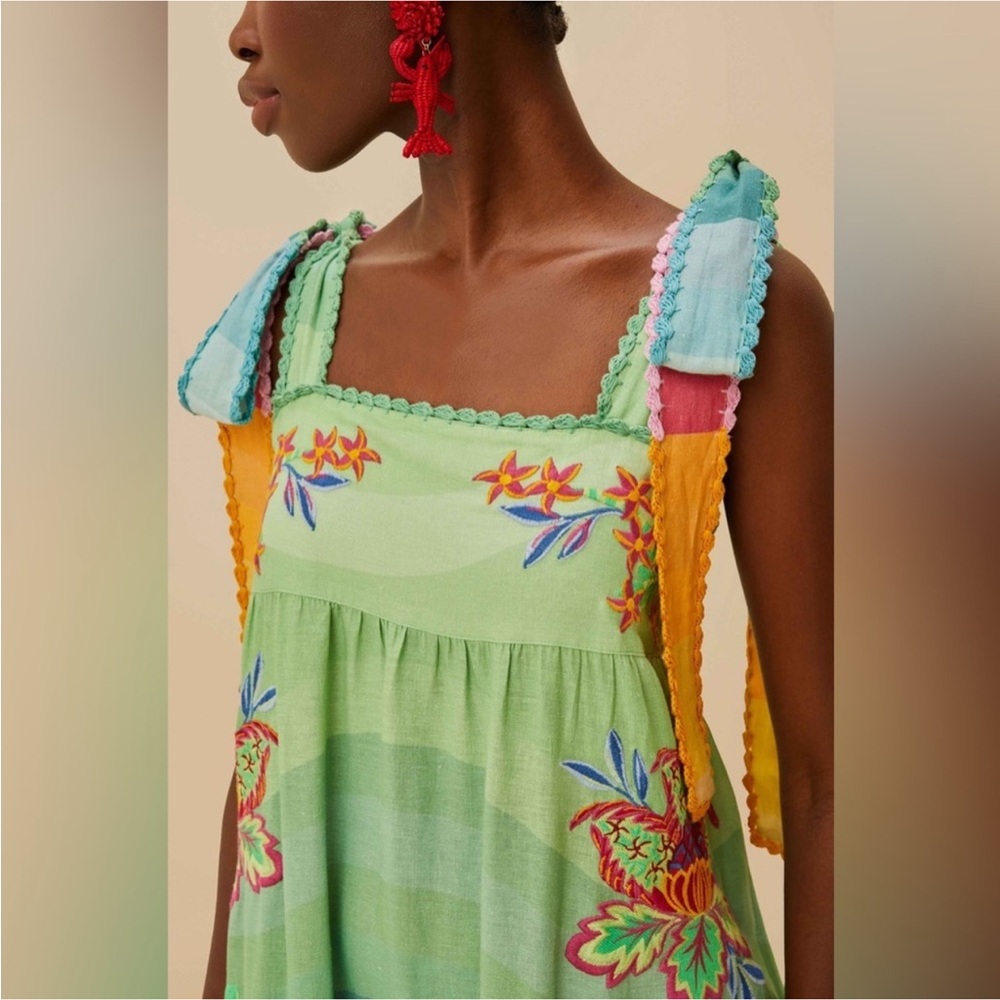 Farm Rio: Multicolor Aura Floral Embroidered Premium Linen Maxi
Dress - Picture 5 of 11